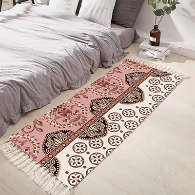 Nordic style imitation cotton linen tassel woven floor mat carpet